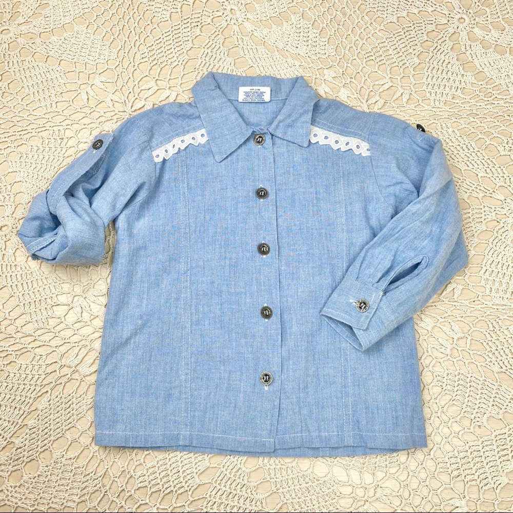 Vintage chambray girls button down shirt blouse